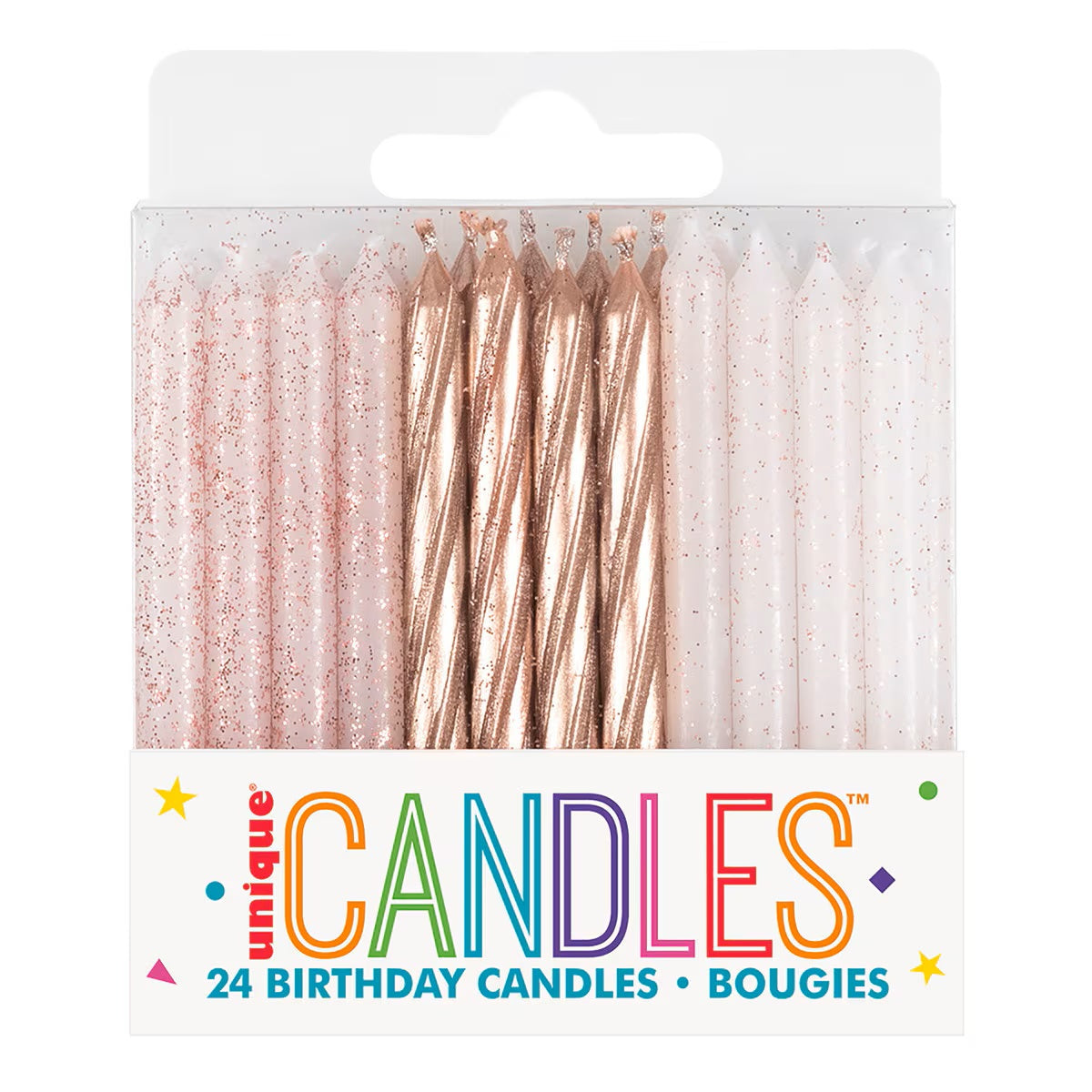 24 Rose Gold & Rose Gold Glitter Assorted Spiral Candles other candles