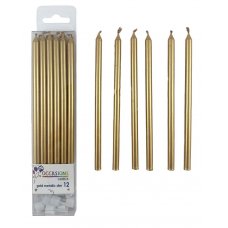 Gold Metallic Slim Candles 120mm with Holders Tall