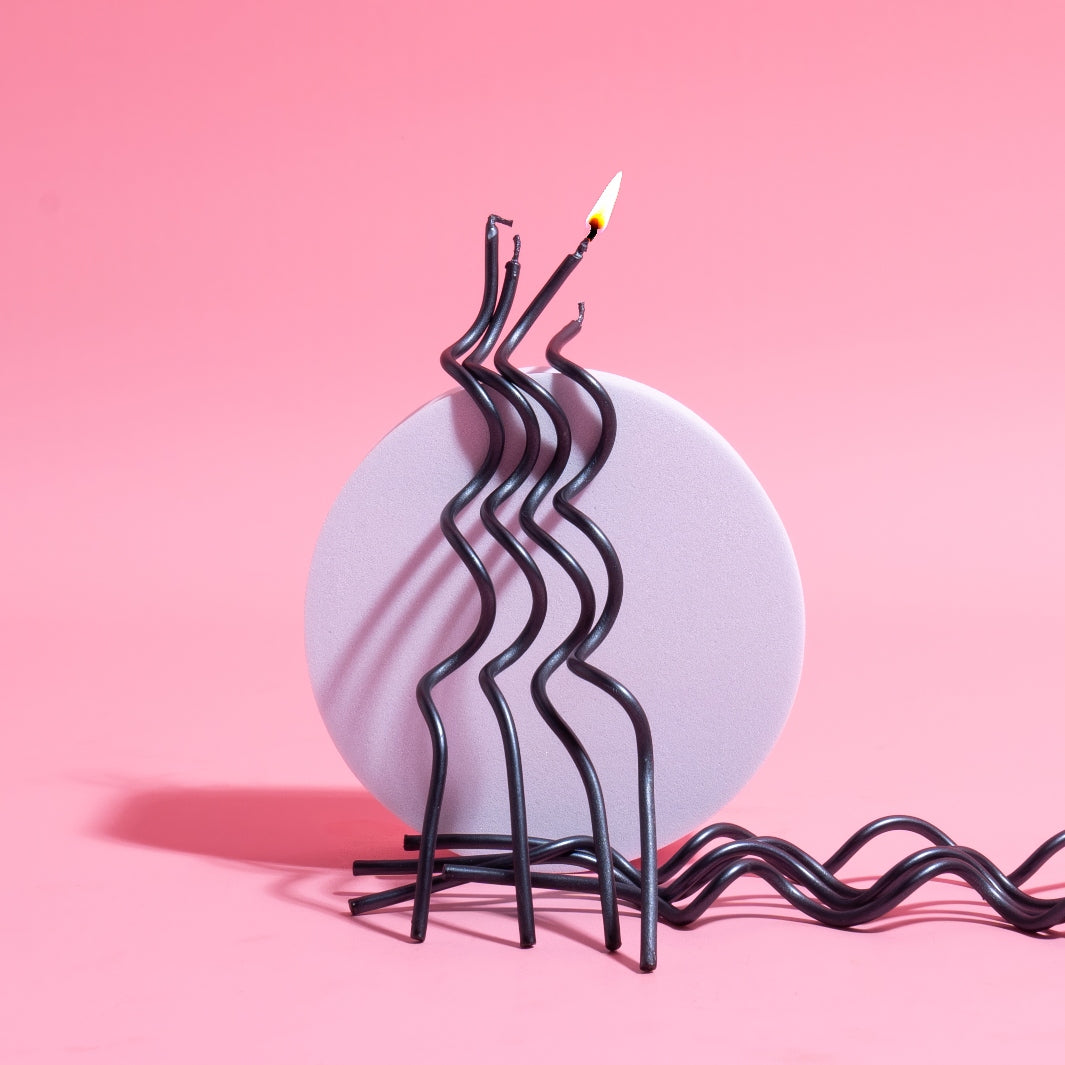 13cm SWIRLY Cake Candles BLACK (Pack of 16) Tall