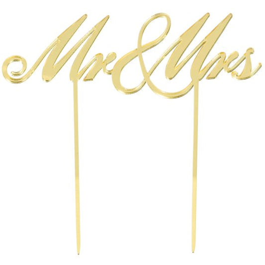 CAKE TOPPER MR & MRS GOLD MIRRORED PLASTIC OTHER TOPPER