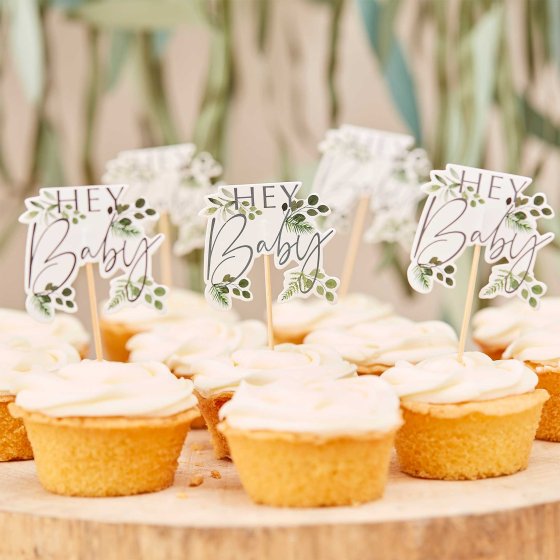 BOTANICAL BABY HEY BABY BOTANICAL CUPCAKE TOPPERS
