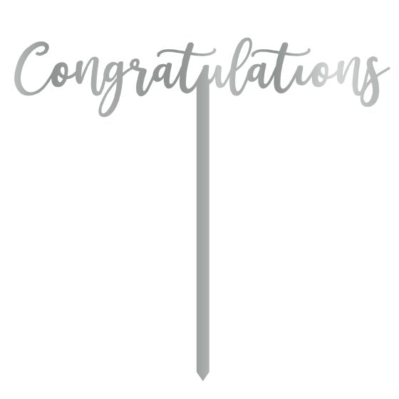 CAKE TOPPER PICK CONGRATULATIONS SILVER ACRYLIC