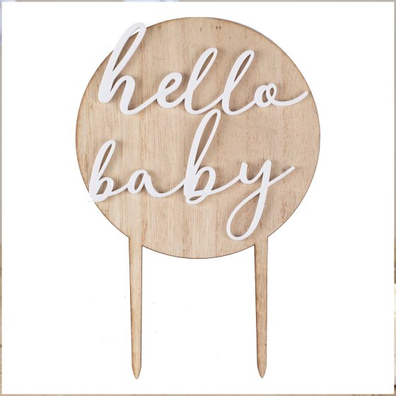 HELLO BABY WOOD & ACRYLIC BABY SHOWER CAKE OTHER TOPPER