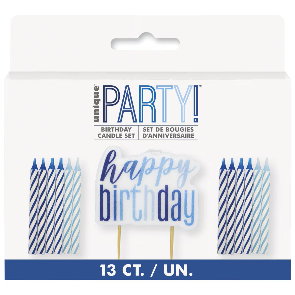 1 Happy Birthday Candle And 12 Spiral Candles - Blue Other Candles