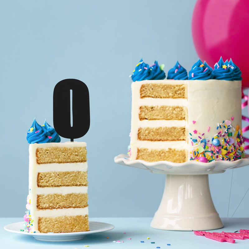 MEGA NUMBER 0 CAKE TOPPER - BLACK - ACRYLIC