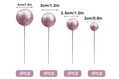 GLITTER PINK BALL TOPPER 20PCS