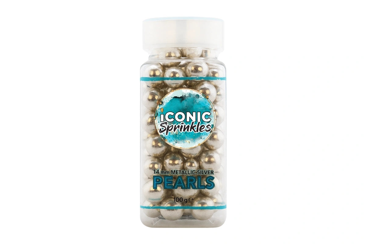100g 14mm Metallic Silver Pearls Iconic Sprinkles sugar pearls