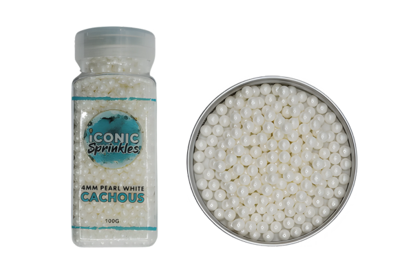 100g 4mm Pearl White Cachous sugar pearls
