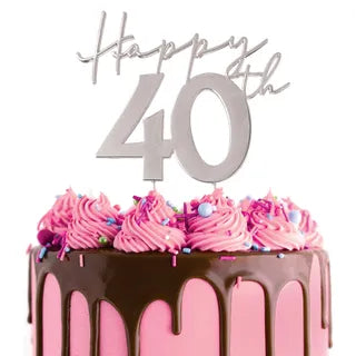 CAKE CRAFT | METAL TOPPER | HAPPY 40TH | SILVER TOPPER