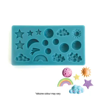 CLOUDS, MOON, MARS RAINBOW & STARS SILICONE FONDANT MOULD