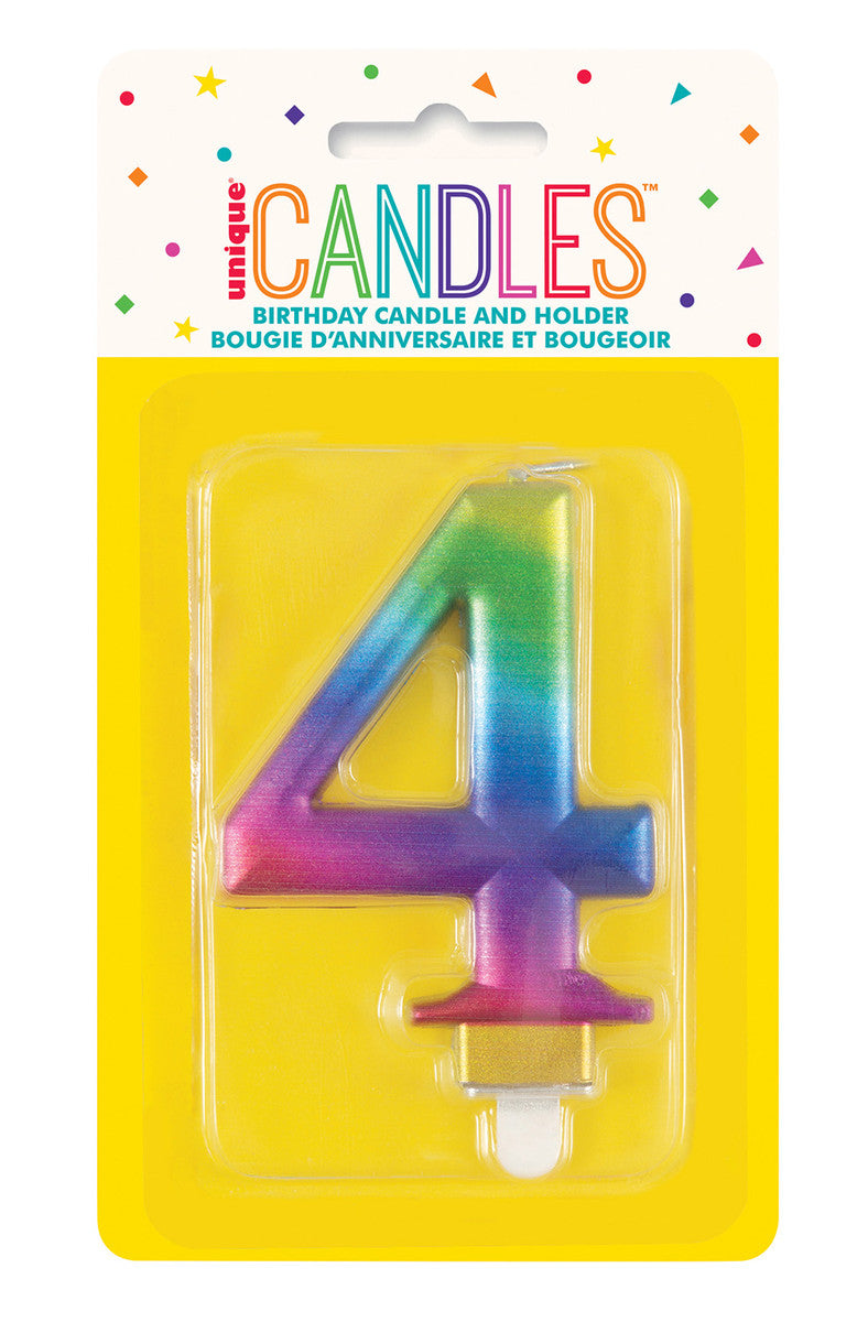 Numeral Candle 4 - Metallic Rainbow