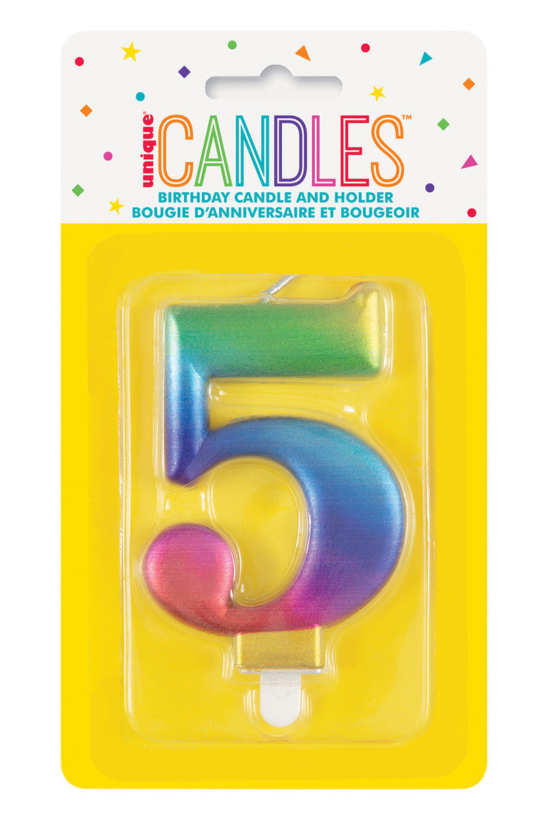 Numeral Candle 5 - Metallic Rainbow
