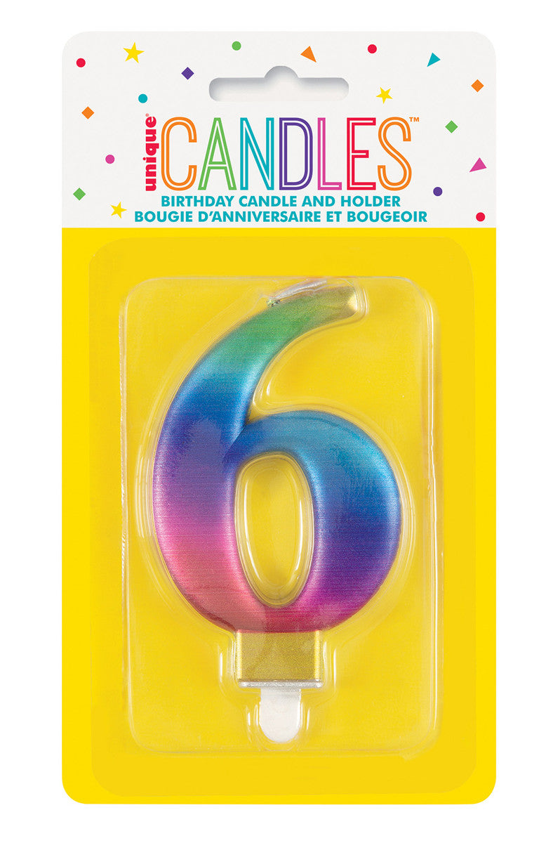 Numeral Candle 6 - Metallic Rainbow