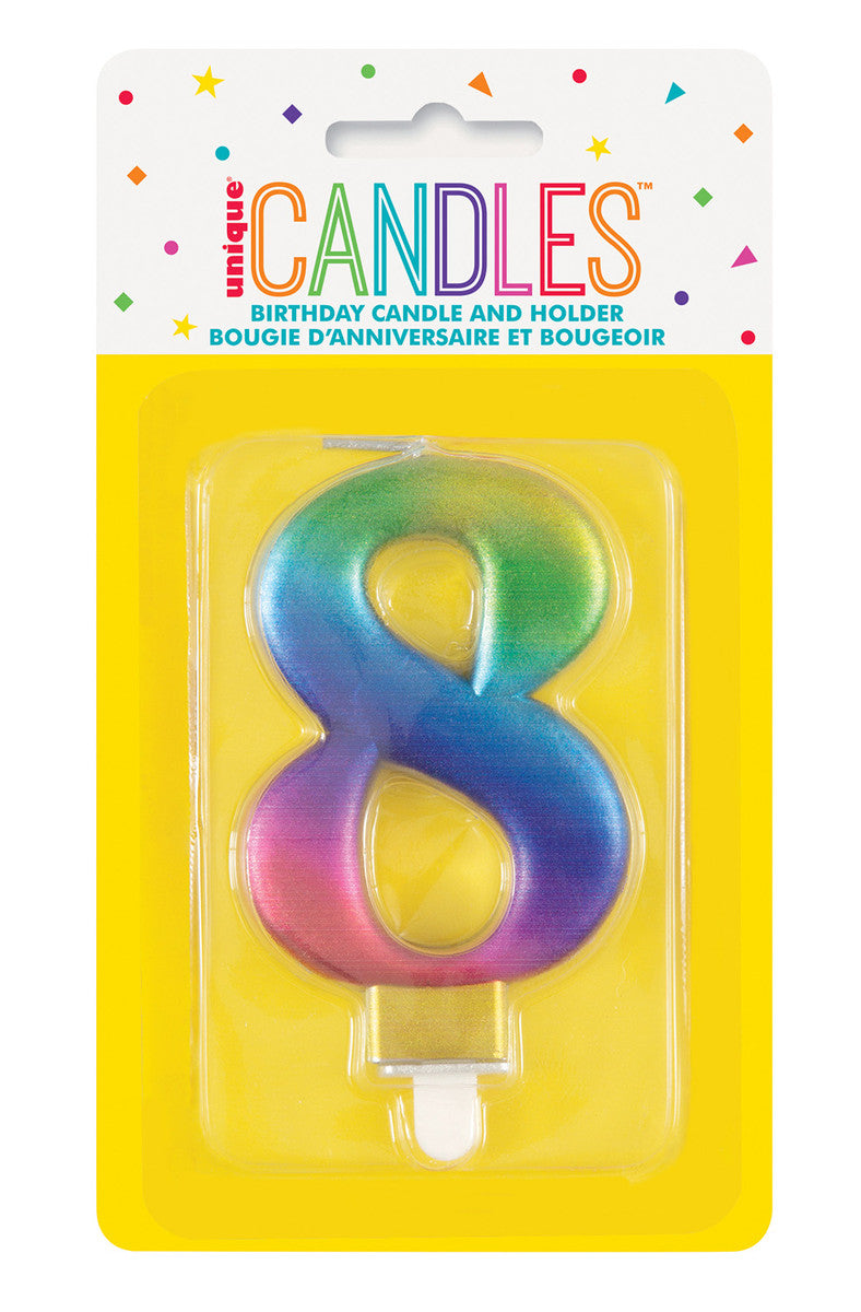 Numeral Candle 8 - Metallic Rainbow
