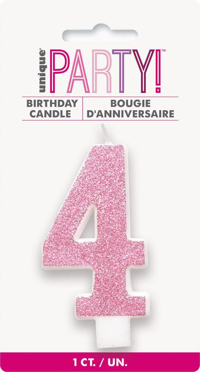 Numeral Candle 4 - Glitter Pink