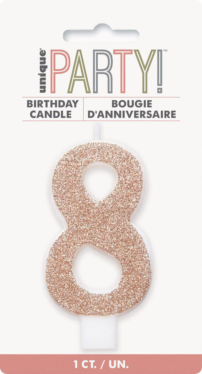 Numeral Candle 8 - Glitter Rose Gold