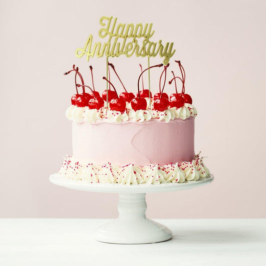 GOLD PLATED CAKE TOPPER - HAPPY ANNIVERSARY GOLD TOPPER