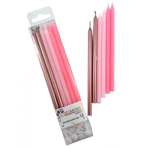 Pinks & Metallic Slim Candles 120mm TALL