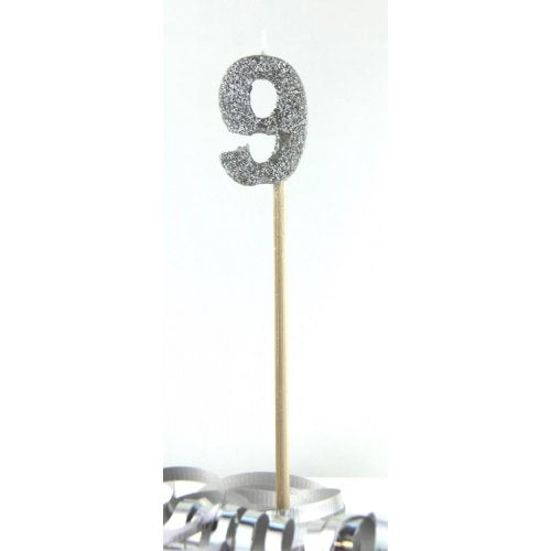 Silver Glitter Long Stick Candle 9