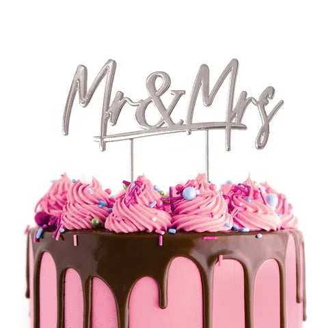 CAKE CRAFT | SILVER METAL CAKE TOPPER | MR & MRS