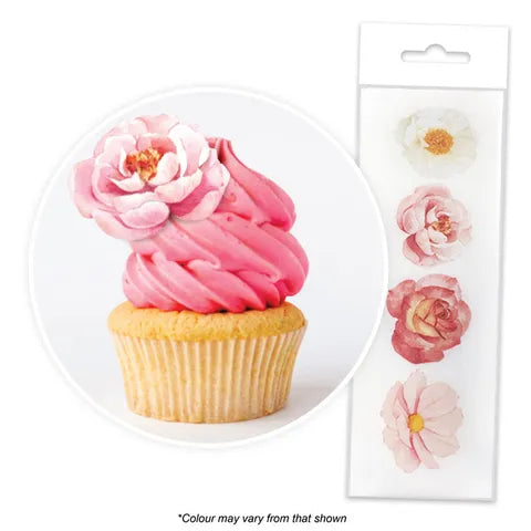 ASSORTED FLOWERS | WAFER CUPCAKE TOPPERS | PACKET OF 16