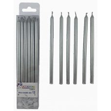 Silver Metallic Slim Candles 120mm with holders Tall