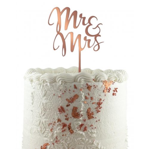 Cake Topper Acrylic 2mm Mr & Mrs Rose Gold Acrylic