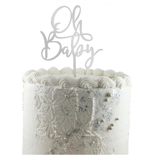 Cake Topper Acrylic 2mm Oh Baby Silver Acrylic