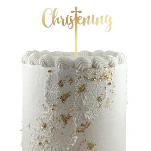Cake Topper Acrylic 2mm Christening Gold Acrylic