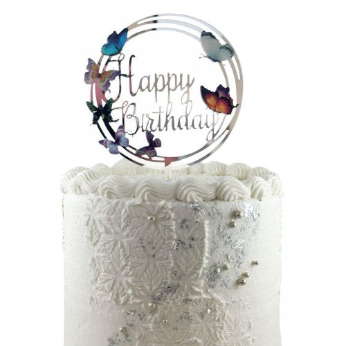 Cake Topper Acrylic 2mm Happy Birthday Butterflies Acrylic