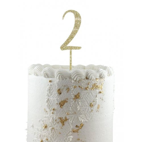 Cake Topper Acrylic Glitter 2.5mm Gold 2 Number Topper
