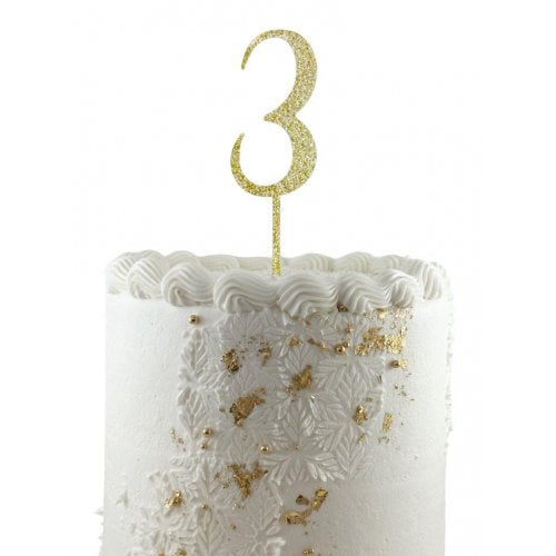 Cake Topper Acrylic Glitter 2.5mm Gold 3 Number Topper