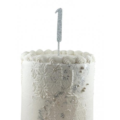 Cake Topper Acrylic Glitter 2.5mm Silver 1 Number Topper