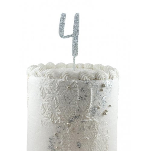 Cake Topper Acrylic Glitter 2.5mm Silver 4 Number Topper
