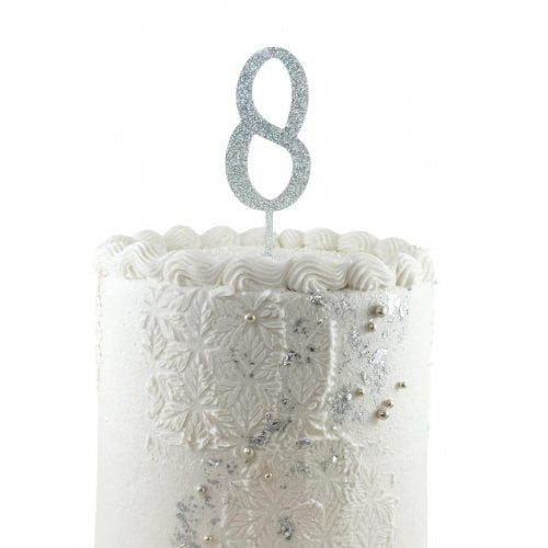 Cake Topper Acrylic Glitter 2.5mm Silver 8 Number Topper