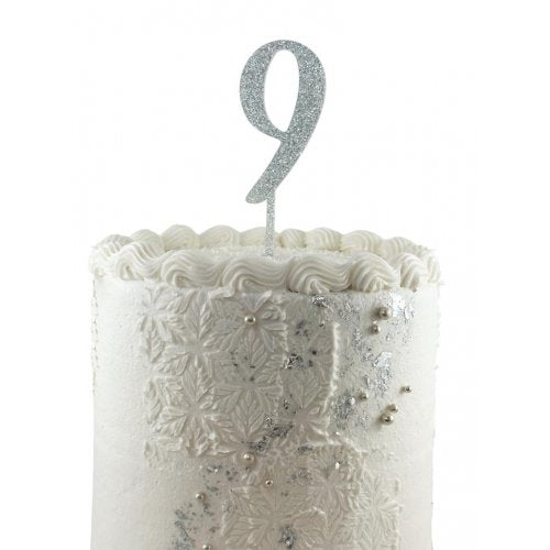 Cake Topper Acrylic Glitter 2.5mm Silver 9 Number Topper