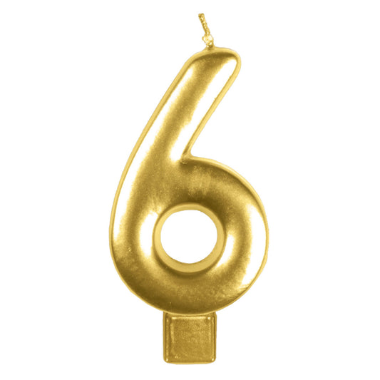 Candle Numeral Moulded  Gold 6