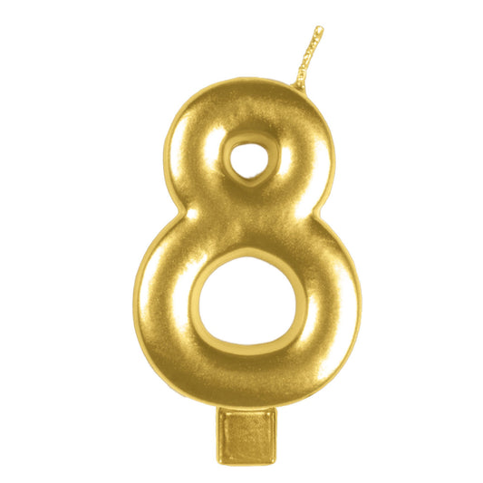 Candle Numeral Moulded  Gold 8