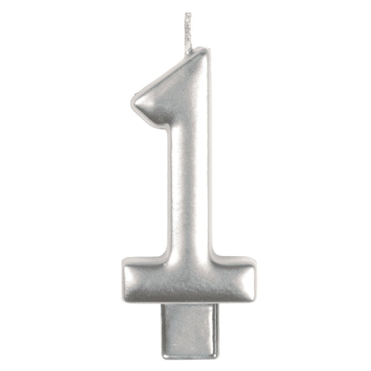 Candle Numeral Moulded  Silver 1