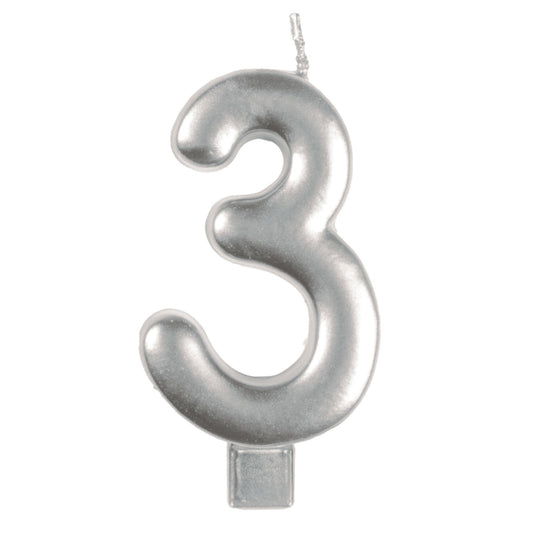 Candle Numeral Moulded  Silver 3