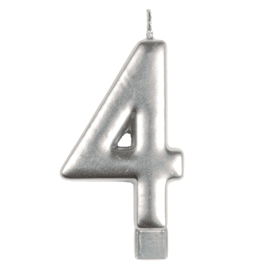 Candle Numeral Moulded  Silver 4