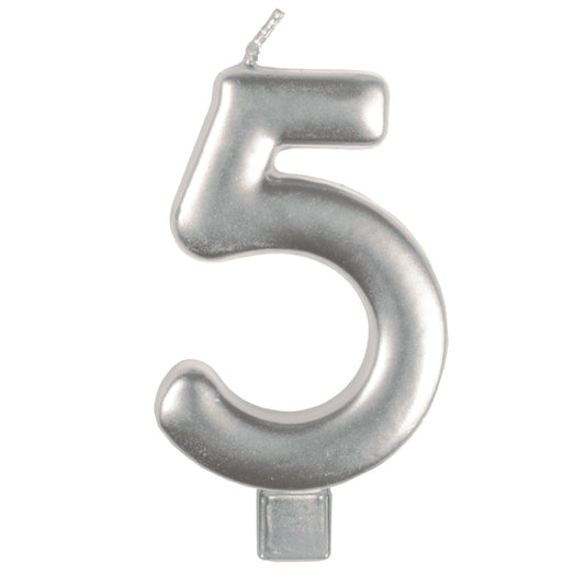 Candle Numeral Moulded  Silver 5