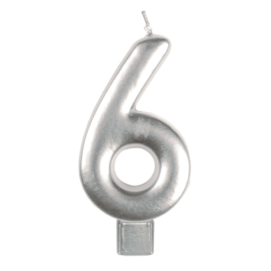 Candle Numeral Moulded  Silver 6