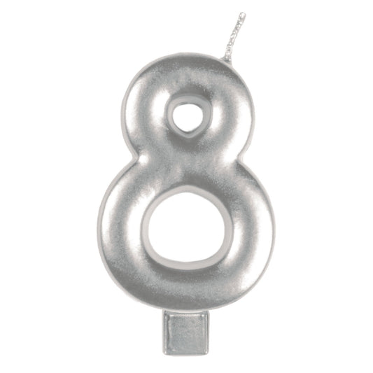Candle Numeral Moulded  Silver 8