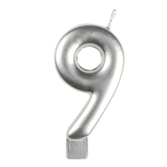 Candle Numeral Moulded  Silver 9