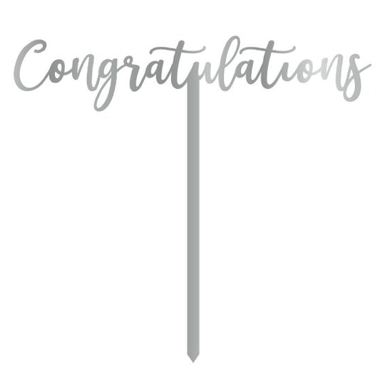 CAKE TOPPER PICK CONGRATULATIONS SILVER ACRYLIC