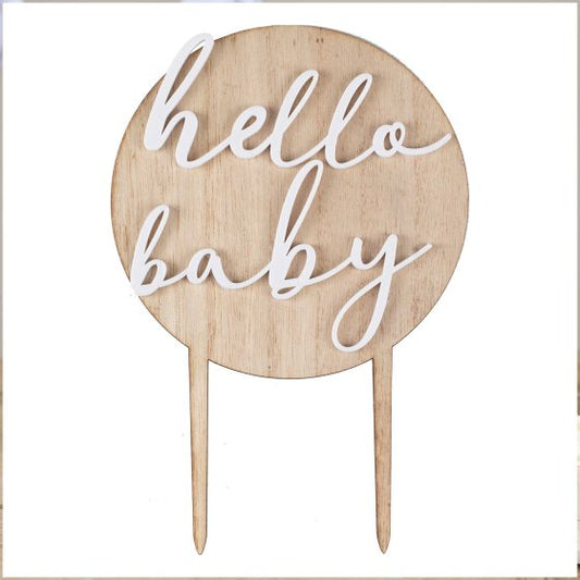 HELLO BABY WOOD & ACRYLIC BABY SHOWER CAKE OTHER TOPPER
