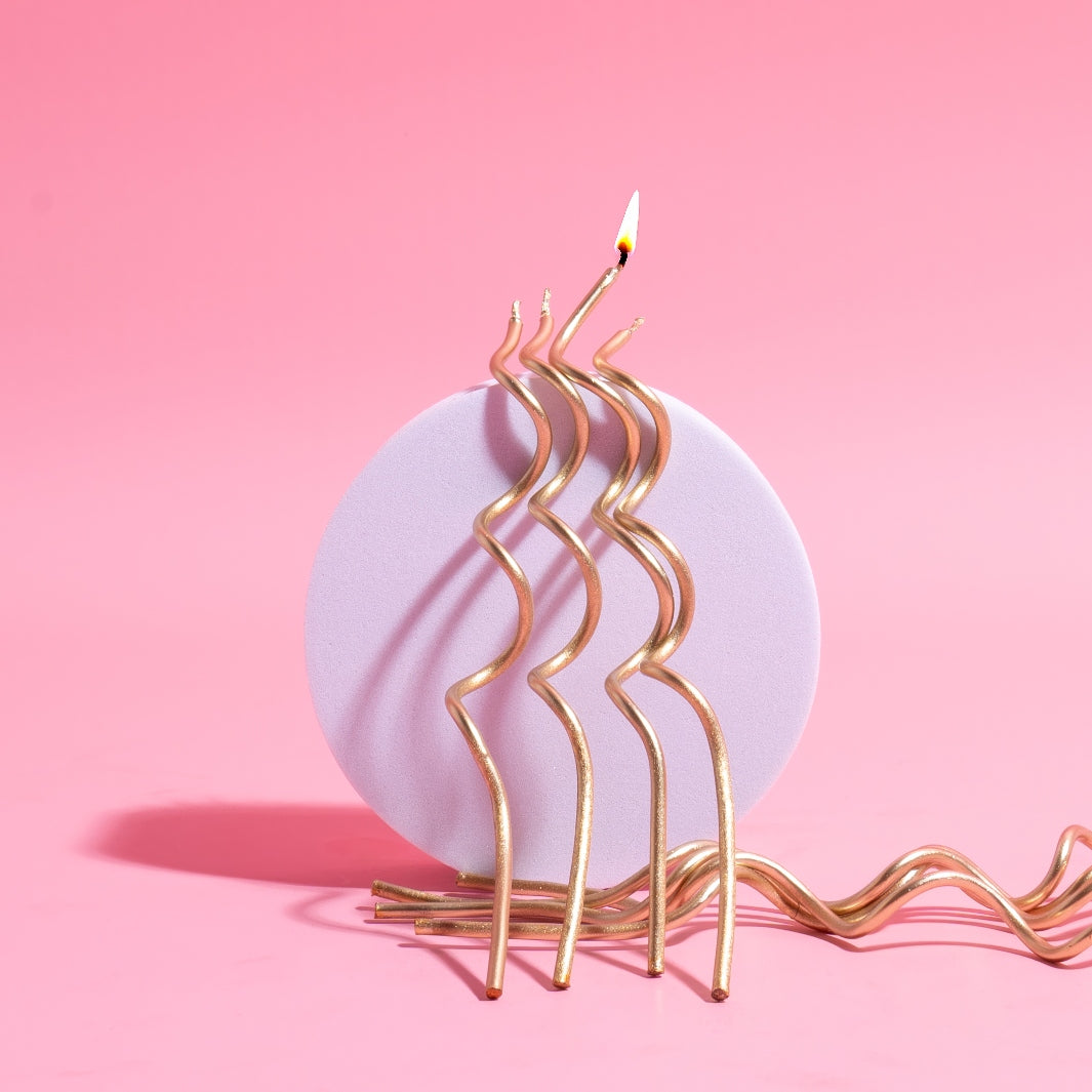 13cm SWIRLY Cake Candles GOLD (Pack of 16) Tall