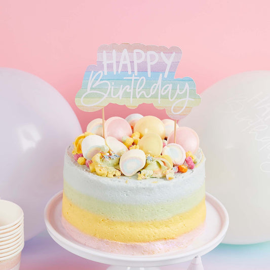 Eco Rainbow Happy Birthday Card Cake Topper other topper