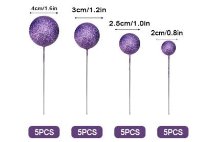 GLITTER PURPLE BALL TOPPER 20PCS